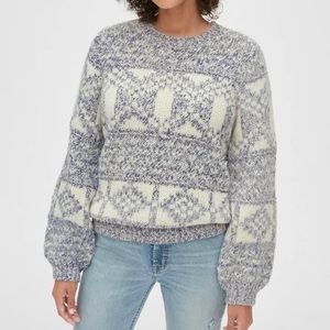 GAP Chunky Fair Isle Crew Neck Sweater Womens Medium Oversized with Alpaca Wool